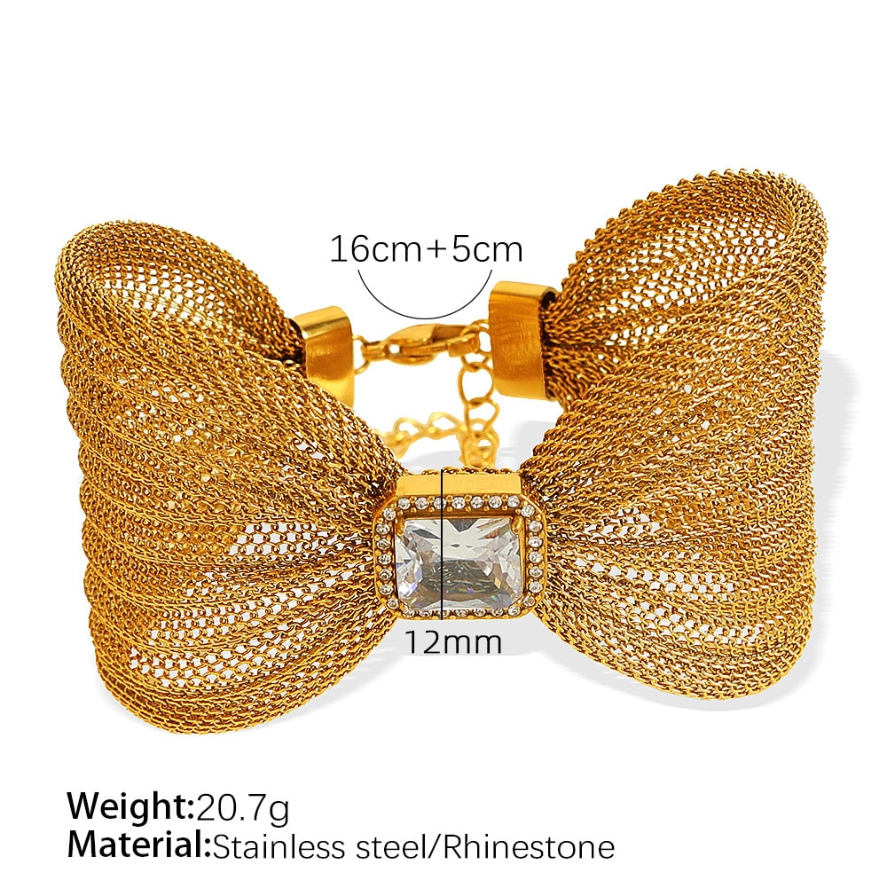 1 stuk Classic Series Retro Bow Knot roestvrij staal 18K goudkleurige vergulde zirkoon damesarmbanden 